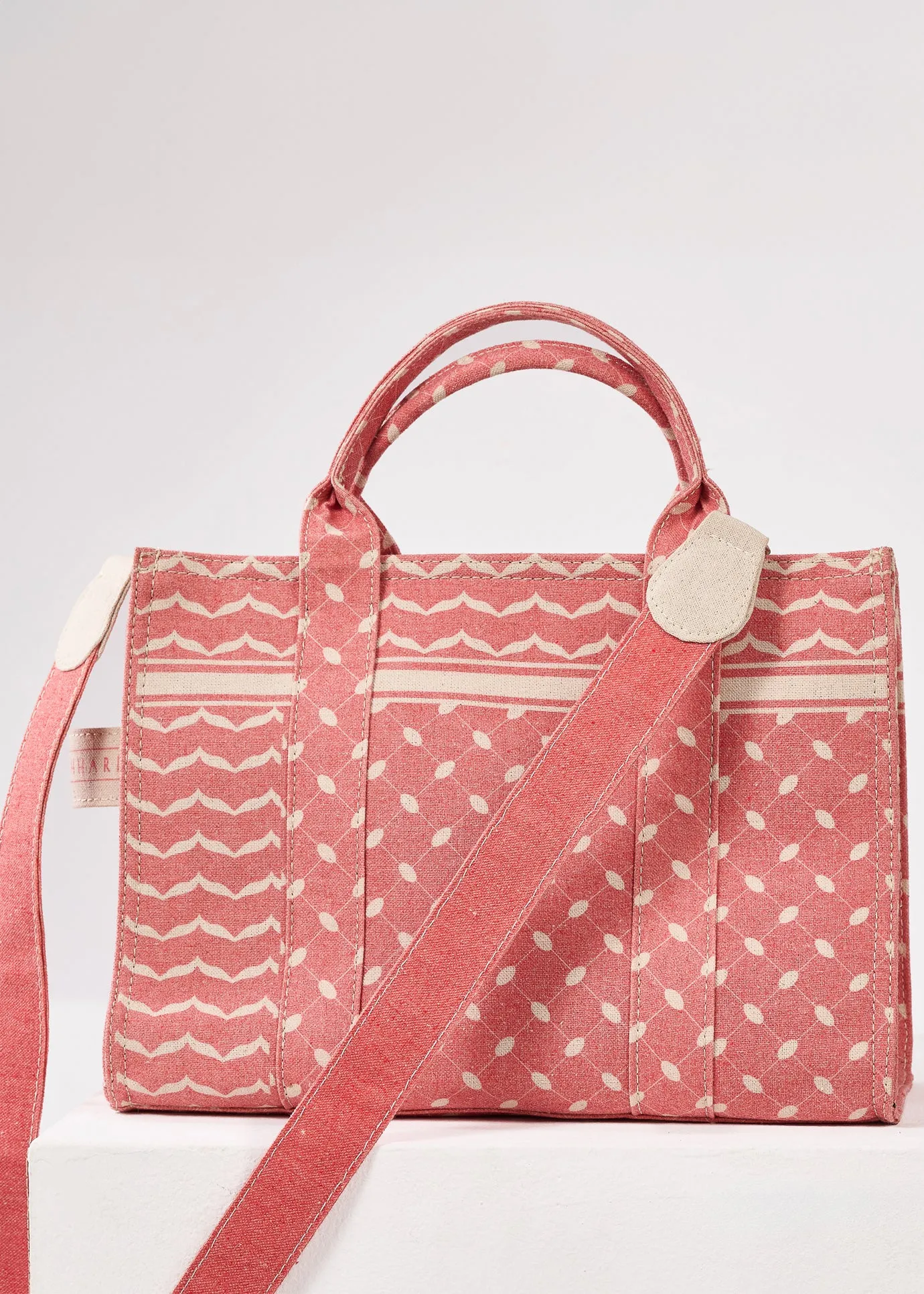 Red Keffiyeh Pattern Medium Tote - Premium Cotton Canvas