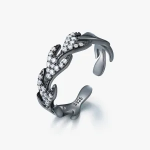 S925 Black Flame Open Ring