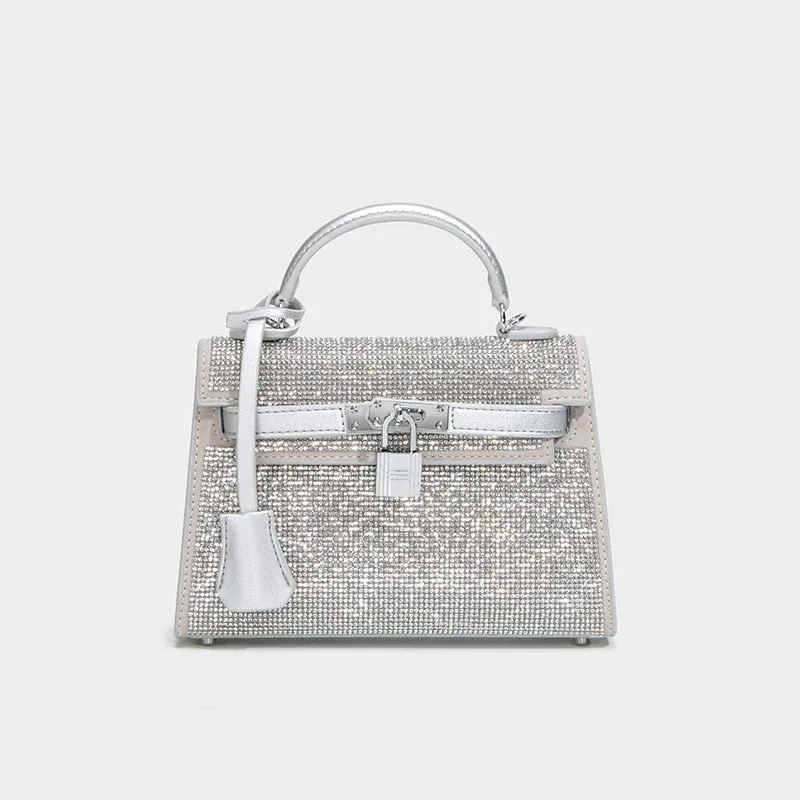 Shiny Diamonds Bags for Women Purses and Handbags Luxury Brand Designer Silver Fashion Evening Ladies Small Crossbody Bag Lock