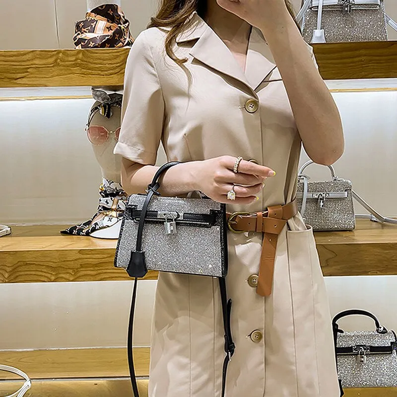 Shiny Diamonds Bags for Women Purses and Handbags Luxury Brand Designer Silver Fashion Evening Ladies Small Crossbody Bag Lock