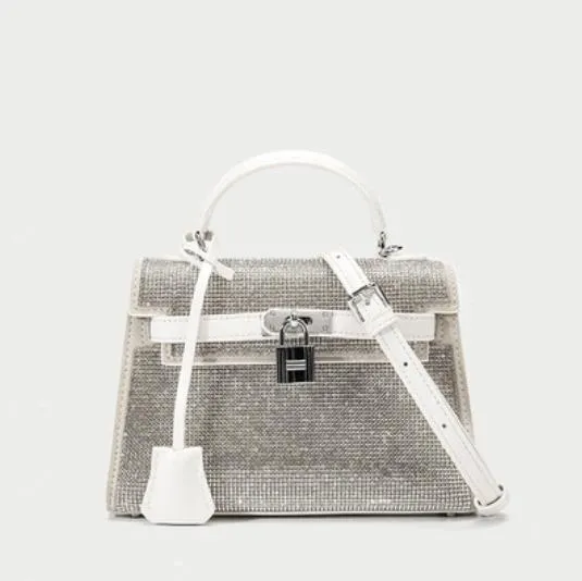 Shiny Diamonds Bags for Women Purses and Handbags Luxury Brand Designer Silver Fashion Evening Ladies Small Crossbody Bag Lock