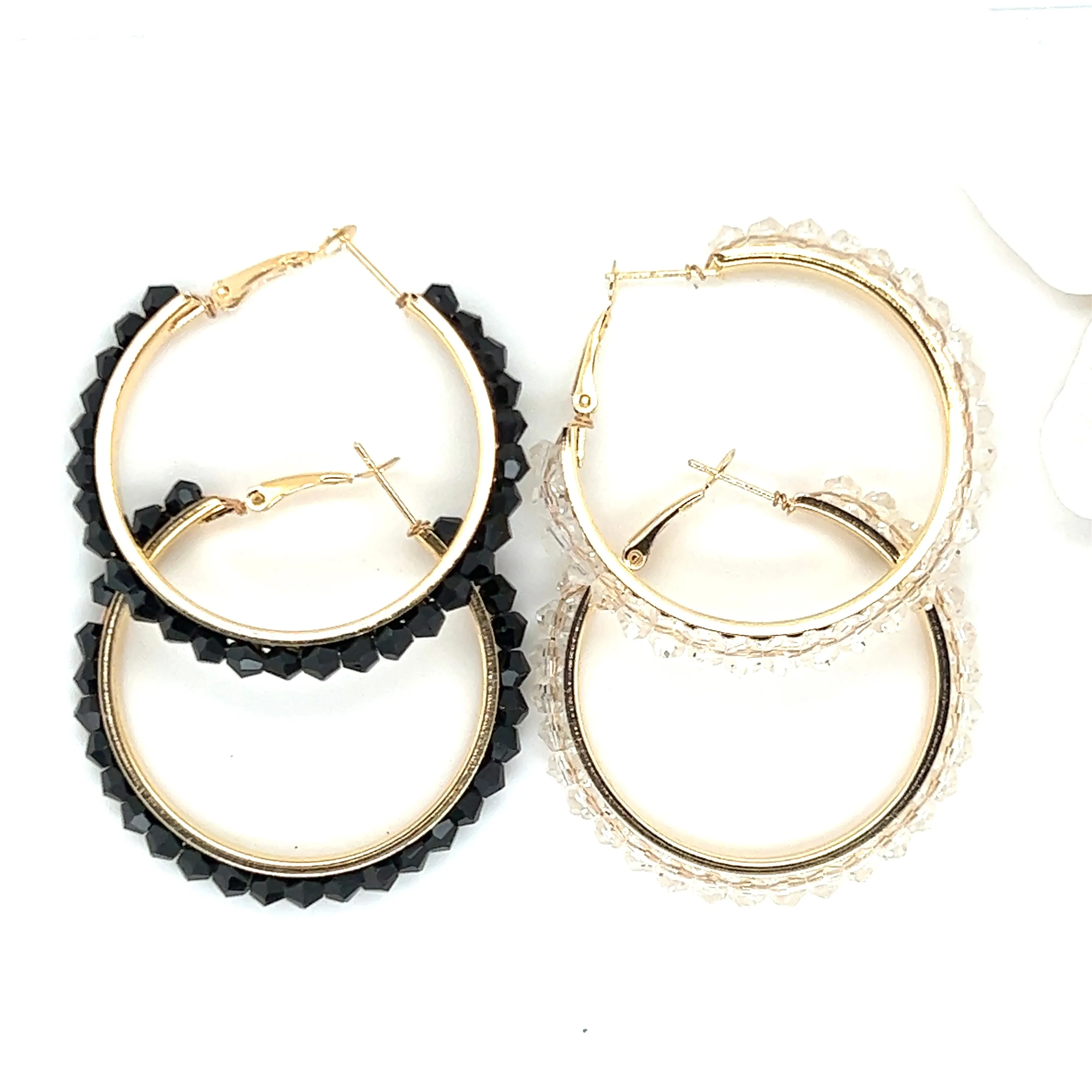 Sparkling Crystal Beaded Gold Tone Hoop Earrings