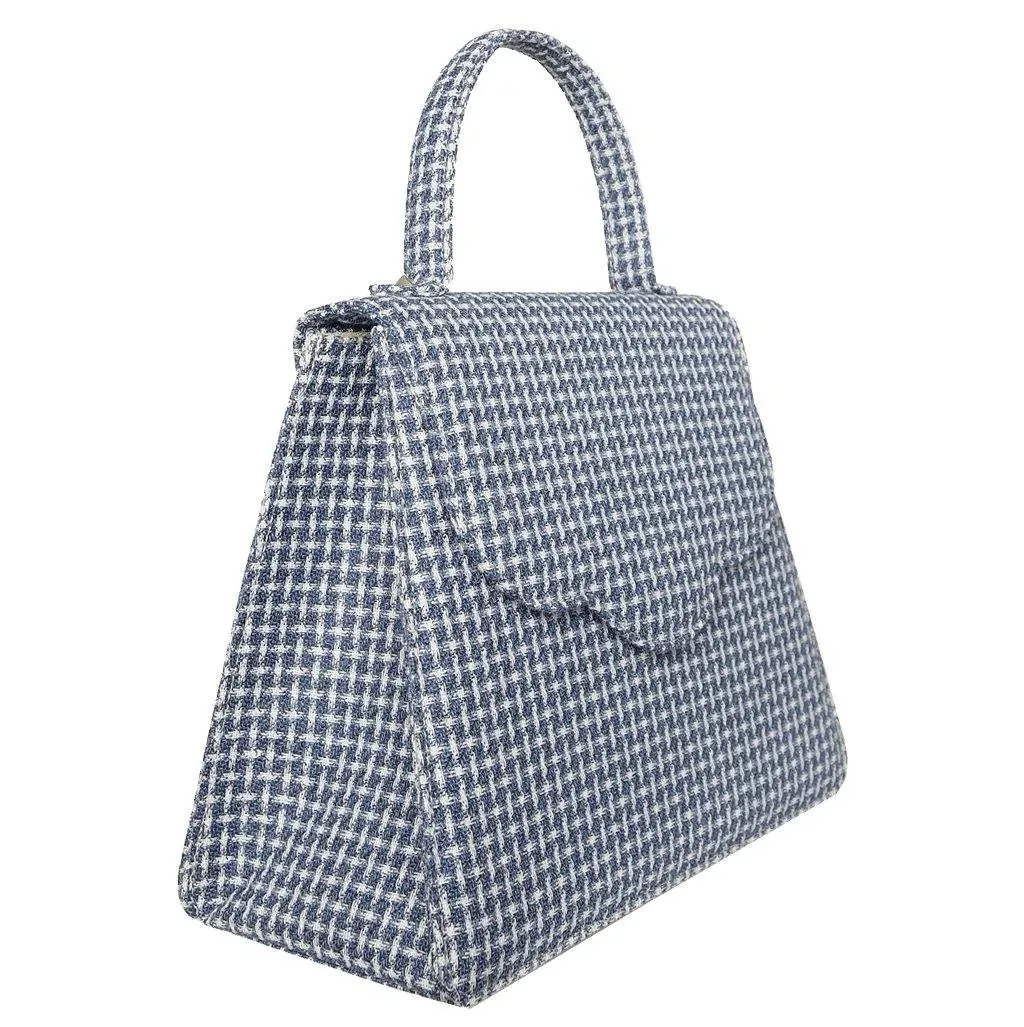 Top Handle Eco Wool Fabric Handbag Blue