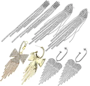 VALICLUD 4 Pairs Rhinestone Dangle Earrings Elegant Bling Drop Earrings for Women for Prom Weddings and Parties Stunning Jewelry present for Teens and Ladies