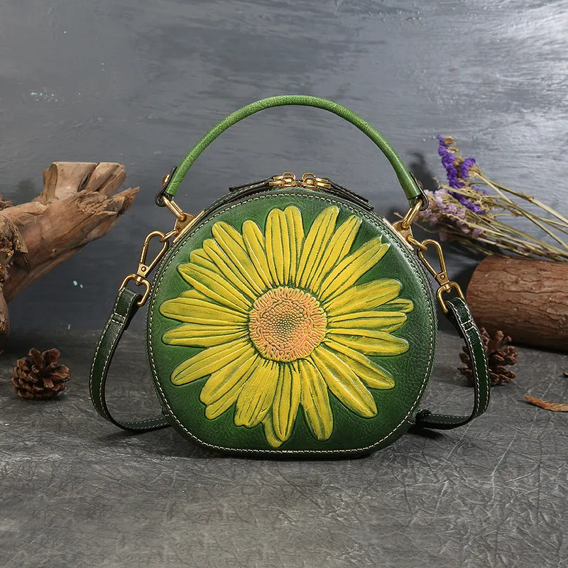 Vintage Cowhide Leather Round Shape Women Handbags 6222