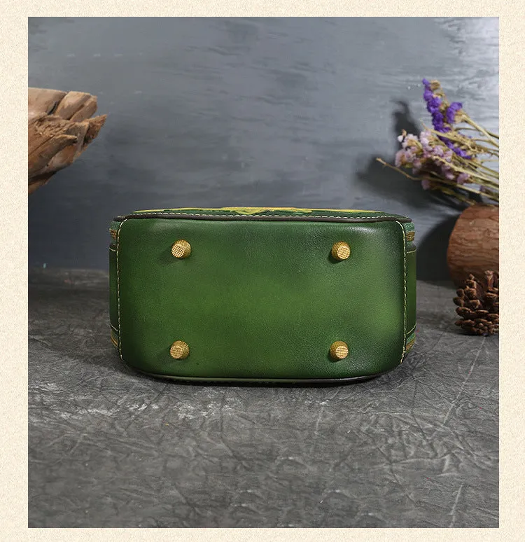 Vintage Cowhide Leather Round Shape Women Handbags 6222