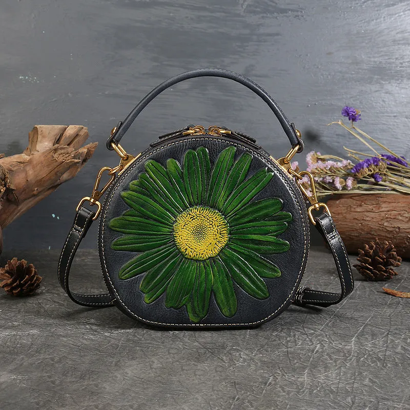 Vintage Cowhide Leather Round Shape Women Handbags 6222