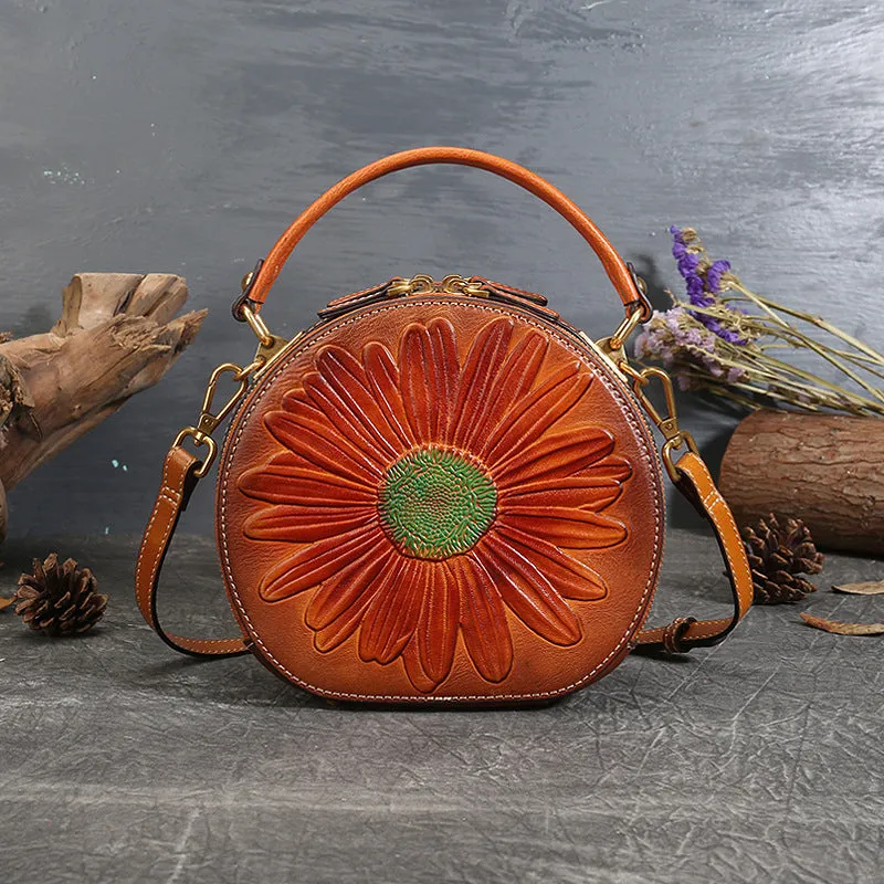 Vintage Cowhide Leather Round Shape Women Handbags 6222