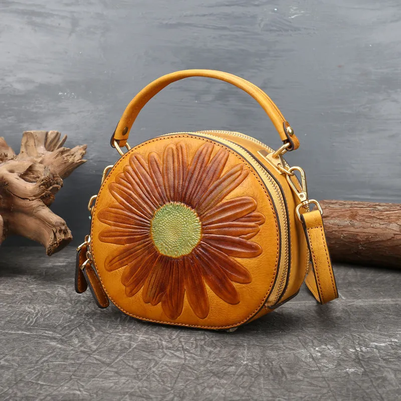 Vintage Cowhide Leather Round Shape Women Handbags 6222