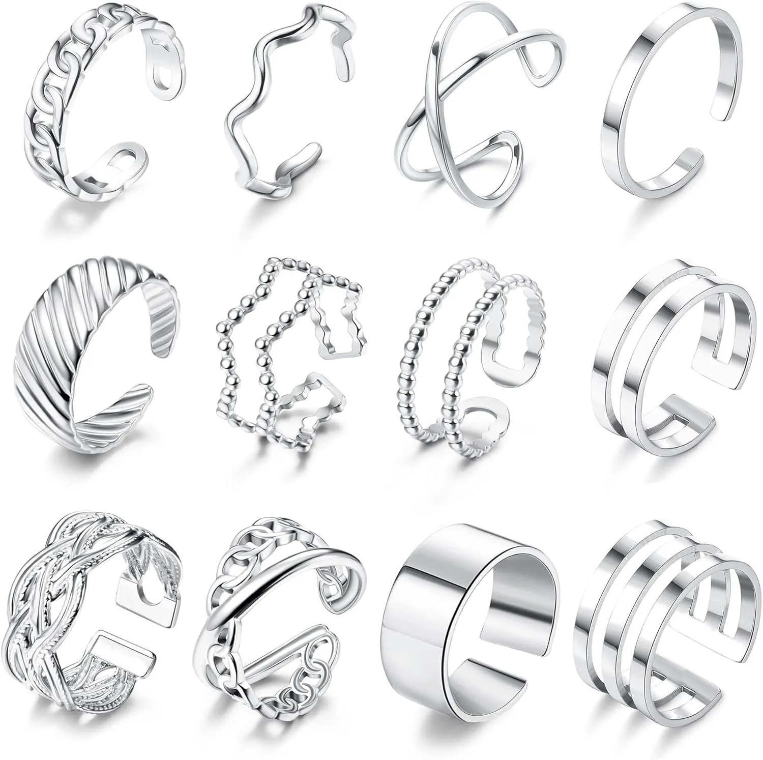 YADOCA 12/17PCS Knuckle Rings For Women Silver Gold Tone Stainless Steel Midi Rings Set Simple Stackable Finger Rings Adjustable Open Stacking Plain Band Rings