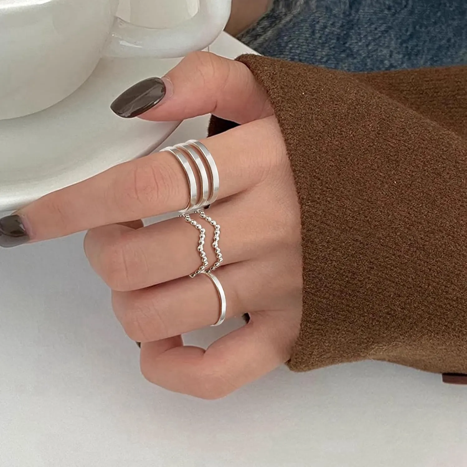 YADOCA 12/17PCS Knuckle Rings For Women Silver Gold Tone Stainless Steel Midi Rings Set Simple Stackable Finger Rings Adjustable Open Stacking Plain Band Rings